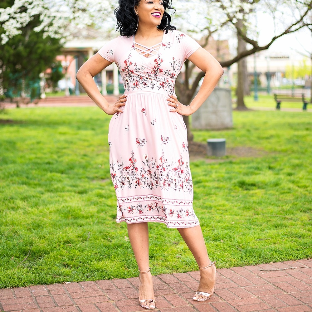 Pink Floral Faux Wrap Dress